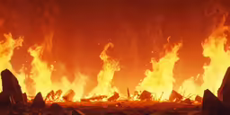 a fire pit with yellow fire as it blazing