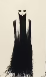 the woman with the long hair has eyes closed and a creepy face