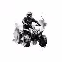 a man is driving on a large four wheeler