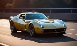 an image of a yellow and white sports car