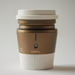 an empty cup is photographed on a white background