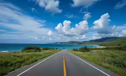 a view down an empty long road on the side of a country road