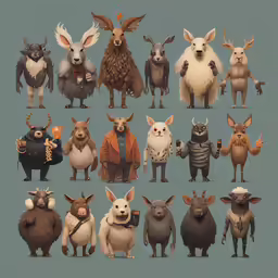 various puppets in different costumes and clothing