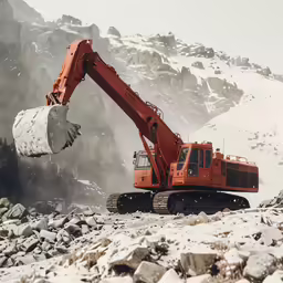 two tractors shoveling over rocks in the snow