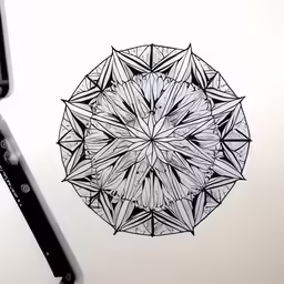 a drawing of a flower with lines in the middle