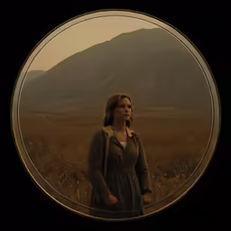 a woman is standing in the middle of a field