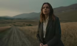 a woman standing on a dirt road looking at the camera