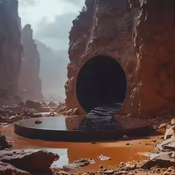 a hole in the middle of some rock formations