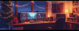 the man is sitting at the desk working on the computer