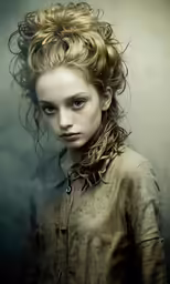 a woman with a messy head and a creepy look