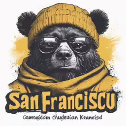 a bear wearing glasses and a hat, while wearing a sweater