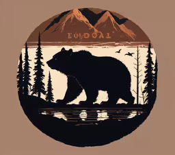 a bear that is walking on the ground,a bear walking on a river in front of mountains