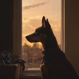 a dog is staring out of a window