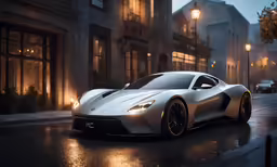 a white sports car is parked on the side of a street