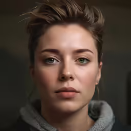 a woman wearing a gray turtle neck with a black jacket