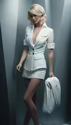 a lady in tight white clothes posing for a portrait
