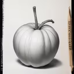 a drawing of a white apple on a notebook