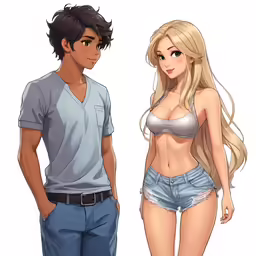a young man and woman wearing sexy clothing