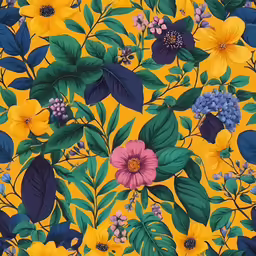 the pattern shows colorful flowers on yellow