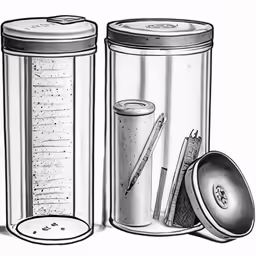 two containers of pens and toothbrushes sitting side by side
