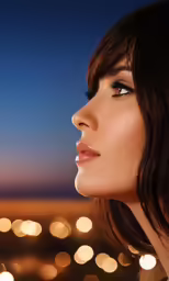 this is an image of a woman with lights in the background