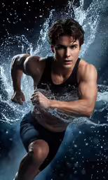 a man in underwear posing for a camera under water