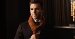 a man in a tuxedo, jacket, and tie standing near a wall with lights