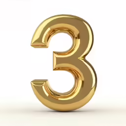 the number three is gold and has an arrow in it