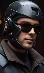 a man with a motorcycle helmet and glasses