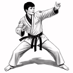 a person with a karate outfit in black