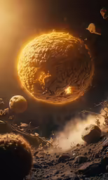 a large yellow object is in the middle of the planet