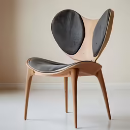 a wooden chair with leather seat on top of it