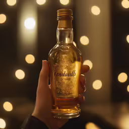 a hand holds up a bottle of ginulilla whiskey