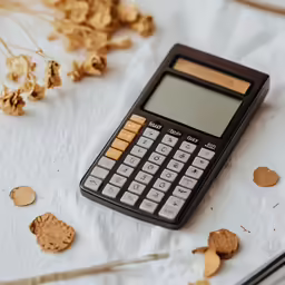 an old calculator with many gold leaf shapes