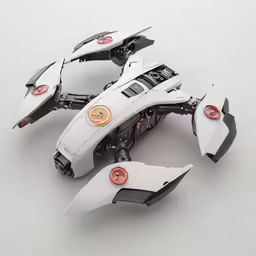 the white lego robot is attached to a black and white vehicle