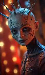 a creepy looking woman with black face and hair