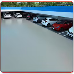 an animation image of a parking lot with different cars
