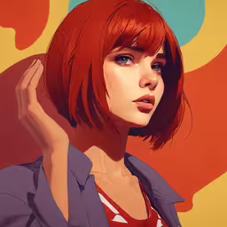 a portrait of a beautiful woman with long red hair,a painting of a woman with red hair and blue eyes