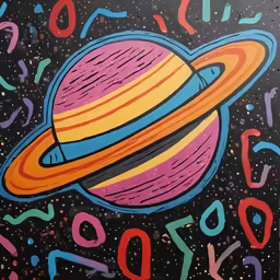 a painting of saturn in different colors and numbers