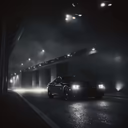 a black and white photo of the headlights of a car