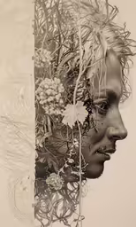 an image of a double exposure of a man with flowers growing over him