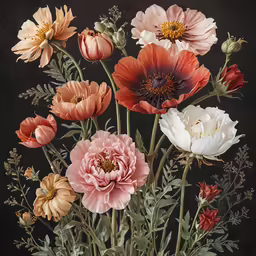 a still life photo of a bunch of flowers
