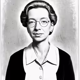 a black and white photo of a woman wearing glasses
