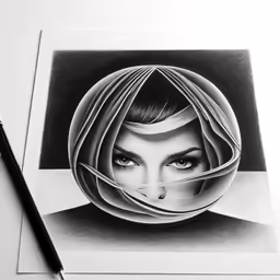 pencil drawing of a girl face with a veiled hair