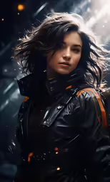 a beautiful woman wearing a black leather jacket