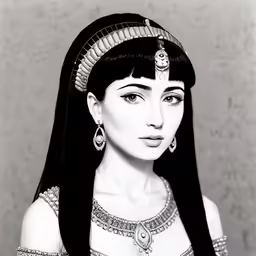 black and white photograph of a woman wearing an egyptian headdress