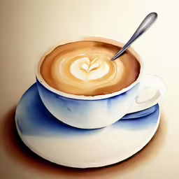 a painting of a coffee cup with saucer on top