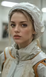 a blonde woman in a white shirt is standing