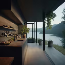 the kitchen counter has vases on it and plants growing on it
