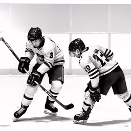 there are two people playing hockey on the ice